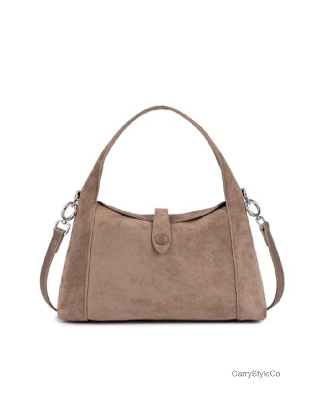 Faux Suede Half-Moon Hobo Shoulder Bag Crossbody Purse Detachable Strap